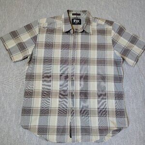FOX Racing Shirt Size XL Short‎ Sleeve Plaid Button Down Gray Casual